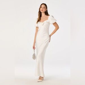 ASTR The Label Bethrose 3D Rose Satin Maxi Dress White XS NWT